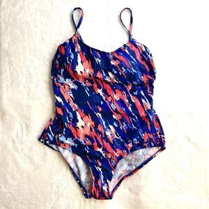 Catalina One Piece Swimsuit Blue White Pink Coral Design Size L